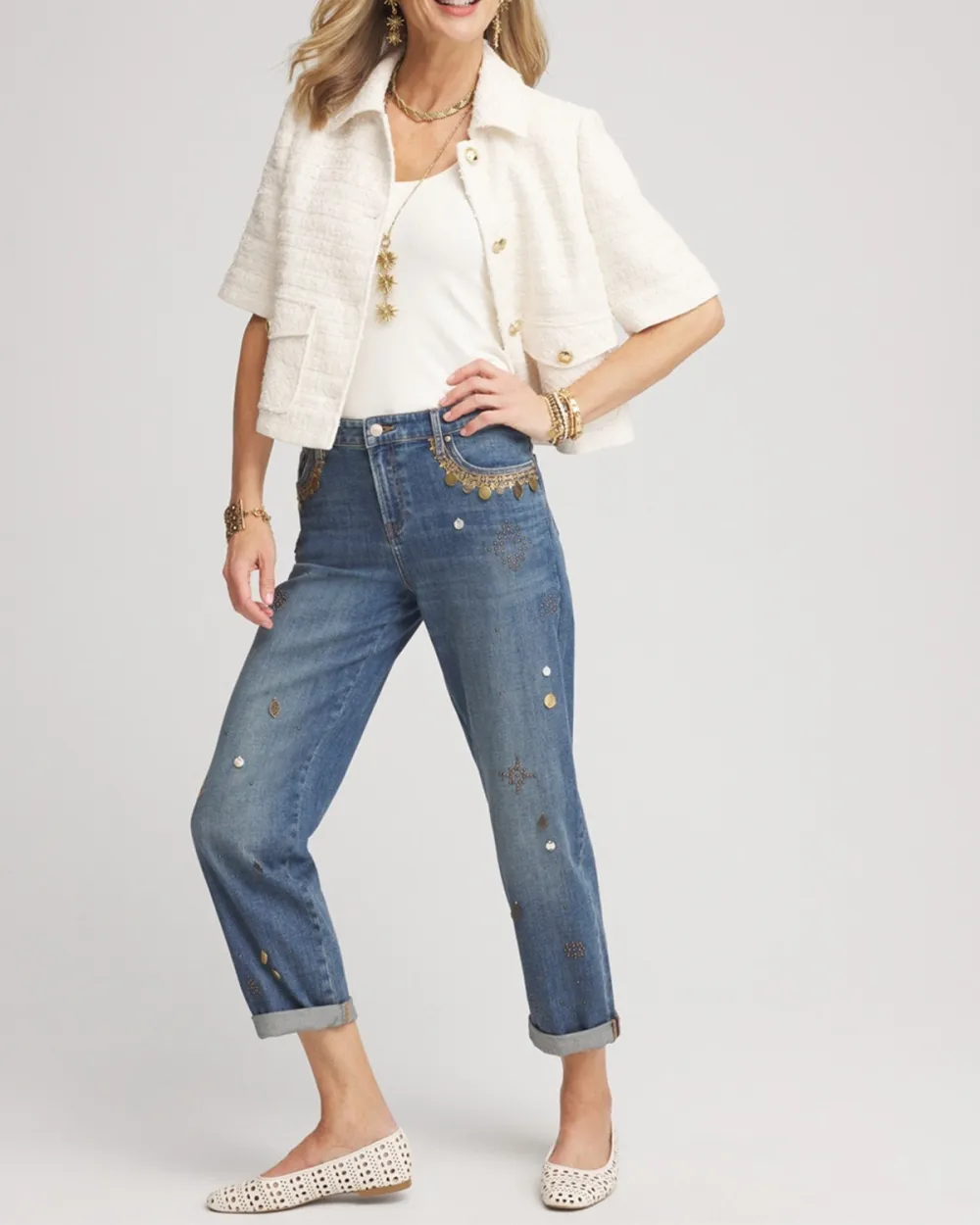 Embellished Cropped Jeans