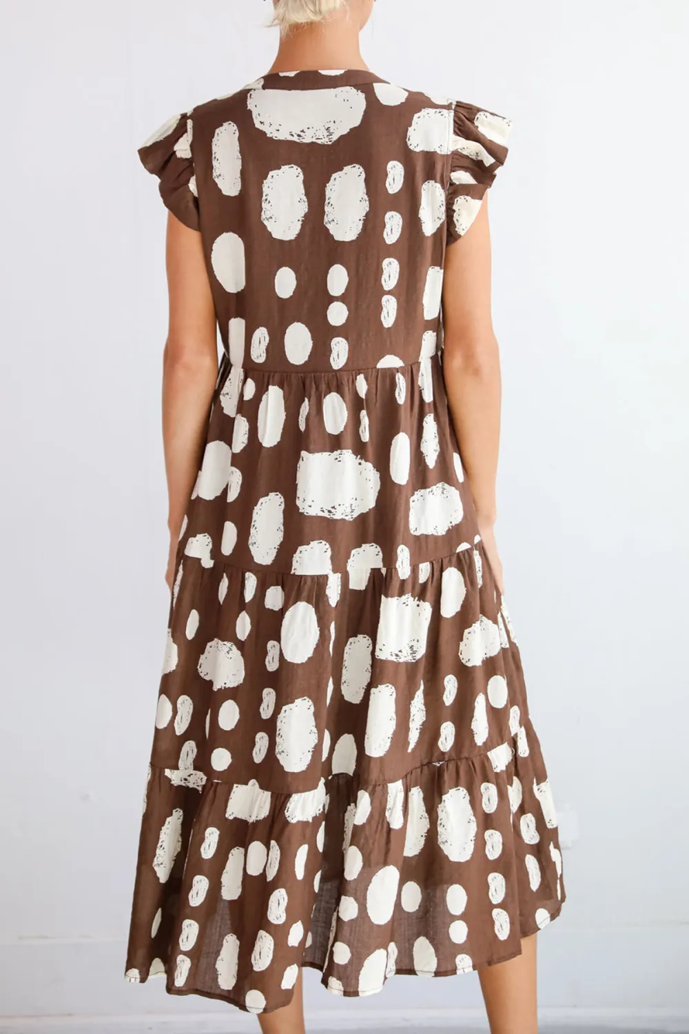 Simply Desirable Brown Dotted Tiered Midi Dress