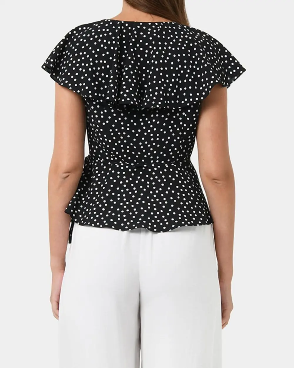 Polka Dot Design Ruffle Wrap Blouse