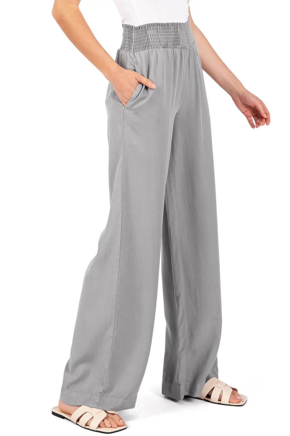 Elastic Waist Wide-Leg Pants