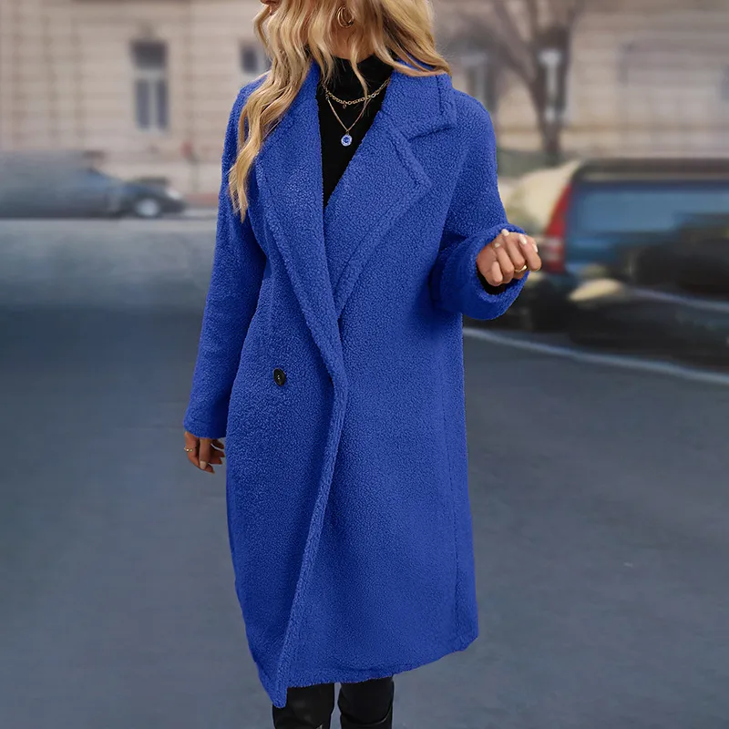 Lapel Collar Solid Plush Coat
