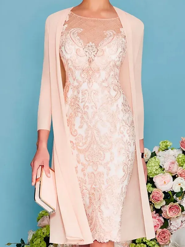 Knee-length Chiffon Lace Bodysuit Two-piece Suit