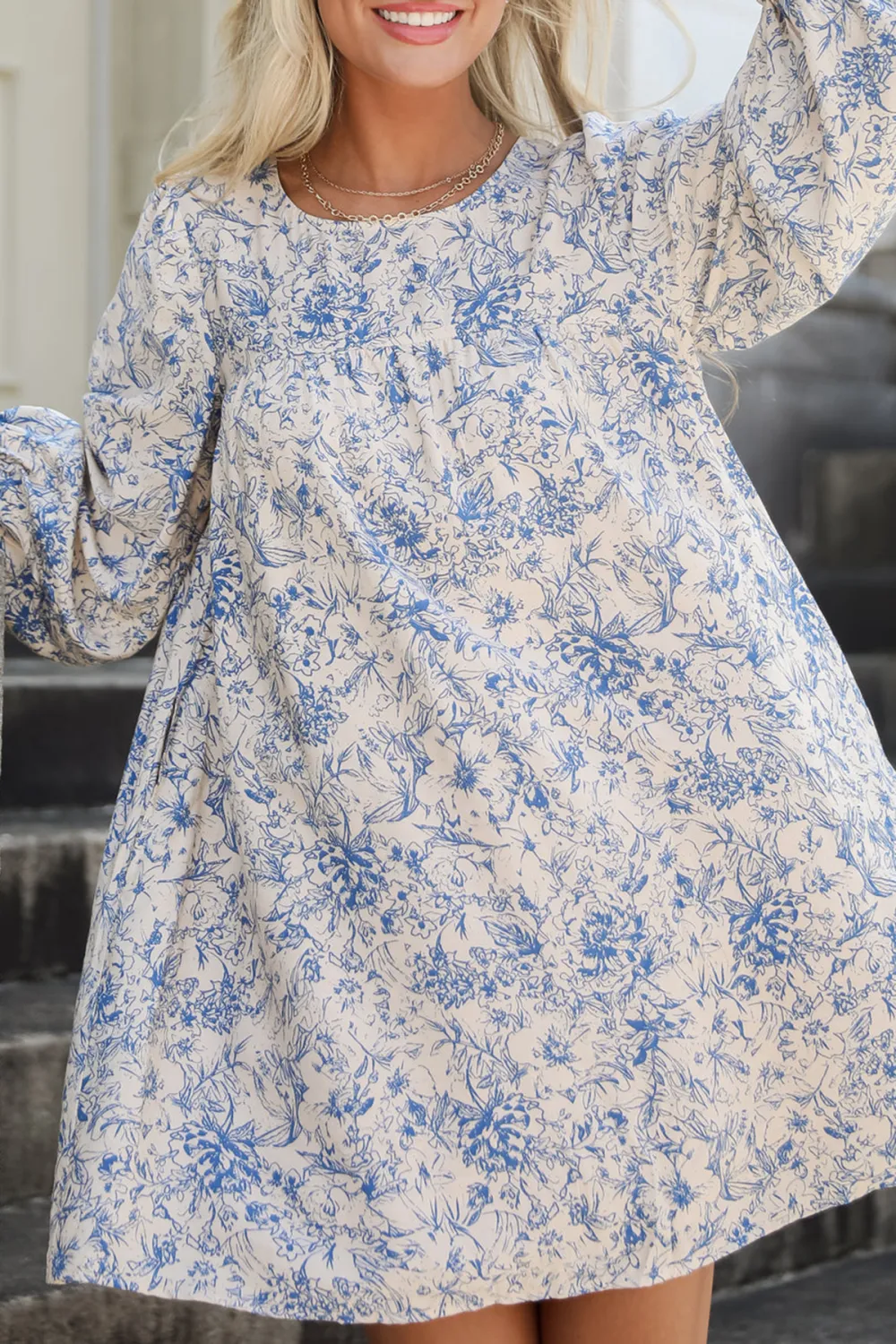 Luxe Romantic Blue Floral Mini Dress