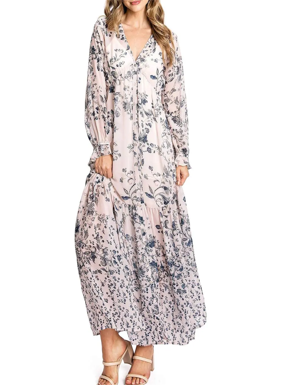 Floral V-Neck Maxi Shirtdress