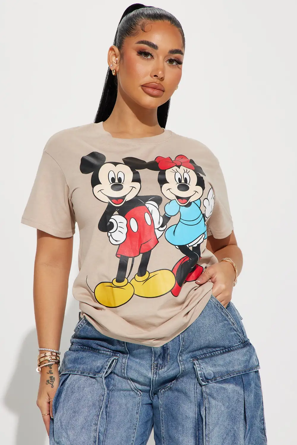 Mickey And Minnie Mouse Graphic Tee - Taupe