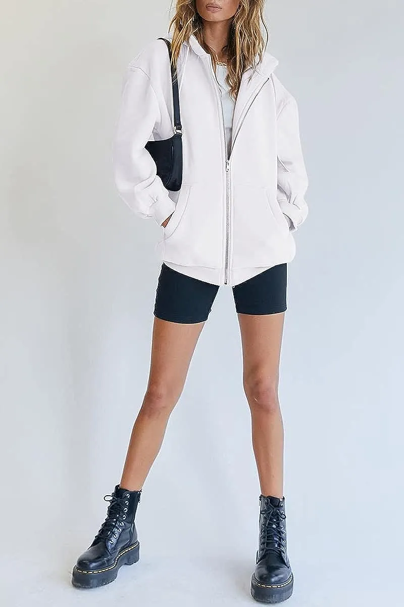 Women's Cute Hoodies Teen Girl Fall Jacket Oversized Sweatshirts Casual Drawstring Zip Up Y2K Hoodie with Pocket