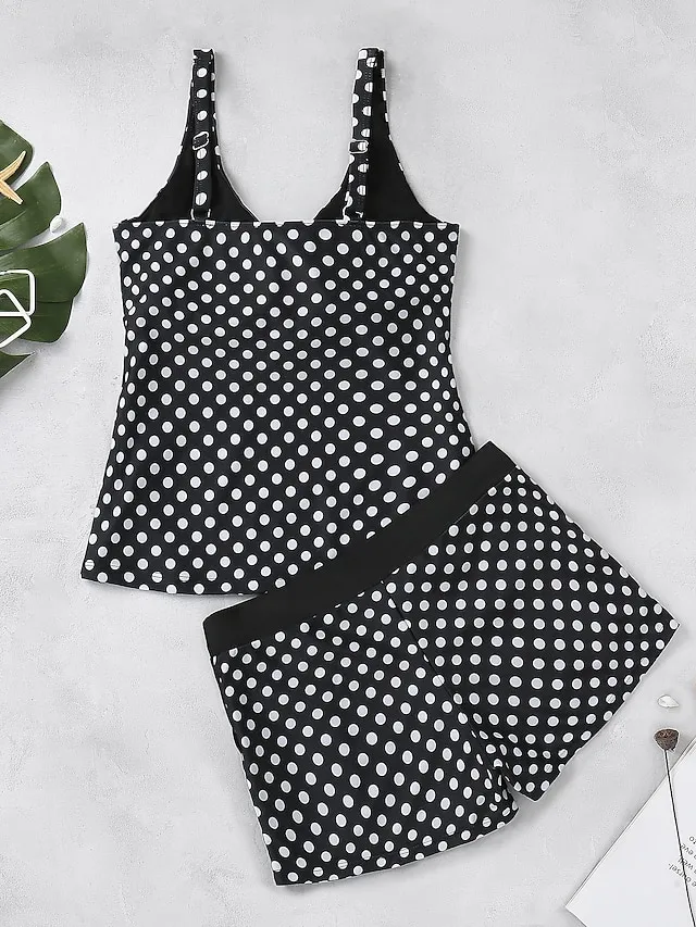 Women's Swimwear Tankini 2 Piece Normal Swimsuit Push Up Polka Dot Green Black Blue Purple Light Green Vest Bathing Suits Sports Casual Vacation / Summer / New / Padded Bras