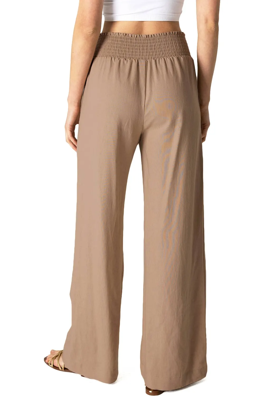 Tan Smocked - Waist Palazzo Pants