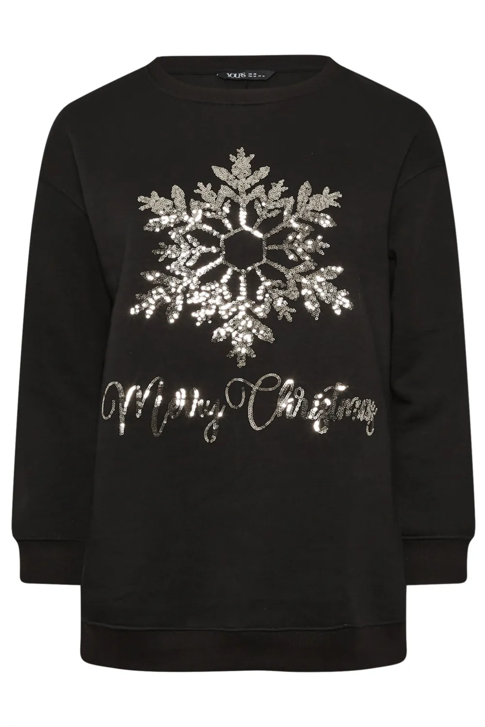 YOURS Curve Black Sequin Embellished 'Merry Christmas' Sweatshirt