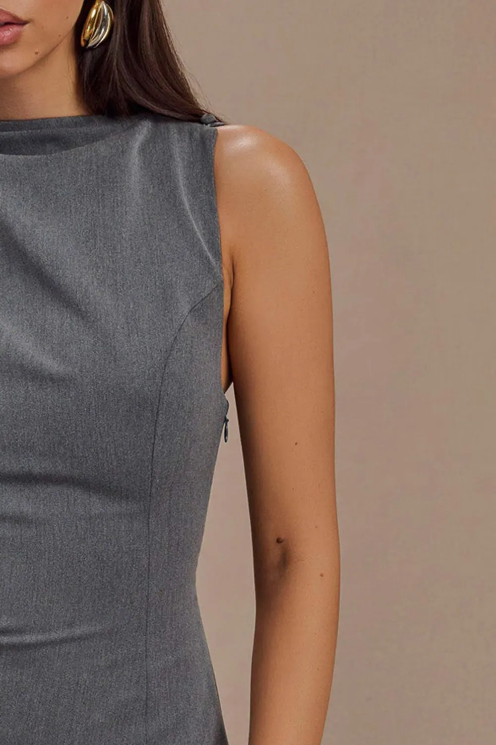 Casual Style Draped Stretch Crepe Maxi Dress