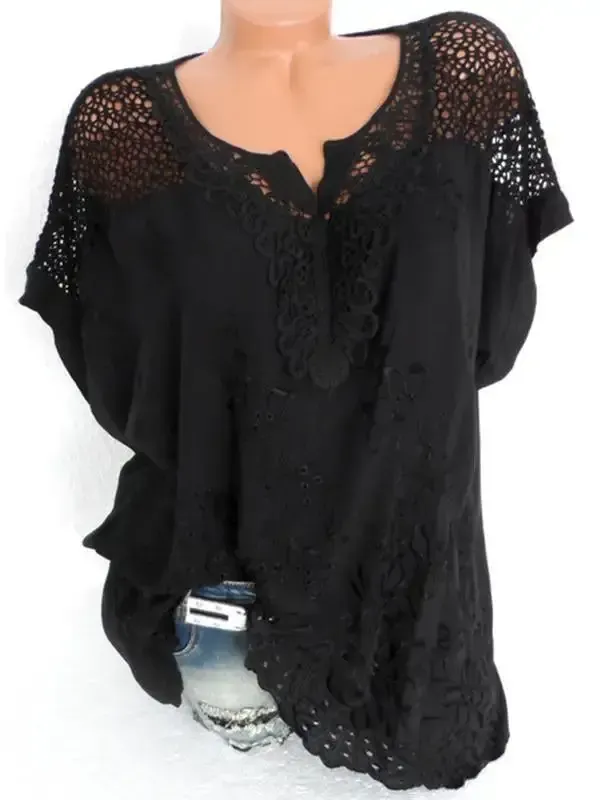Woman Fashion Openwork Lace Shirt Tops Blouse
