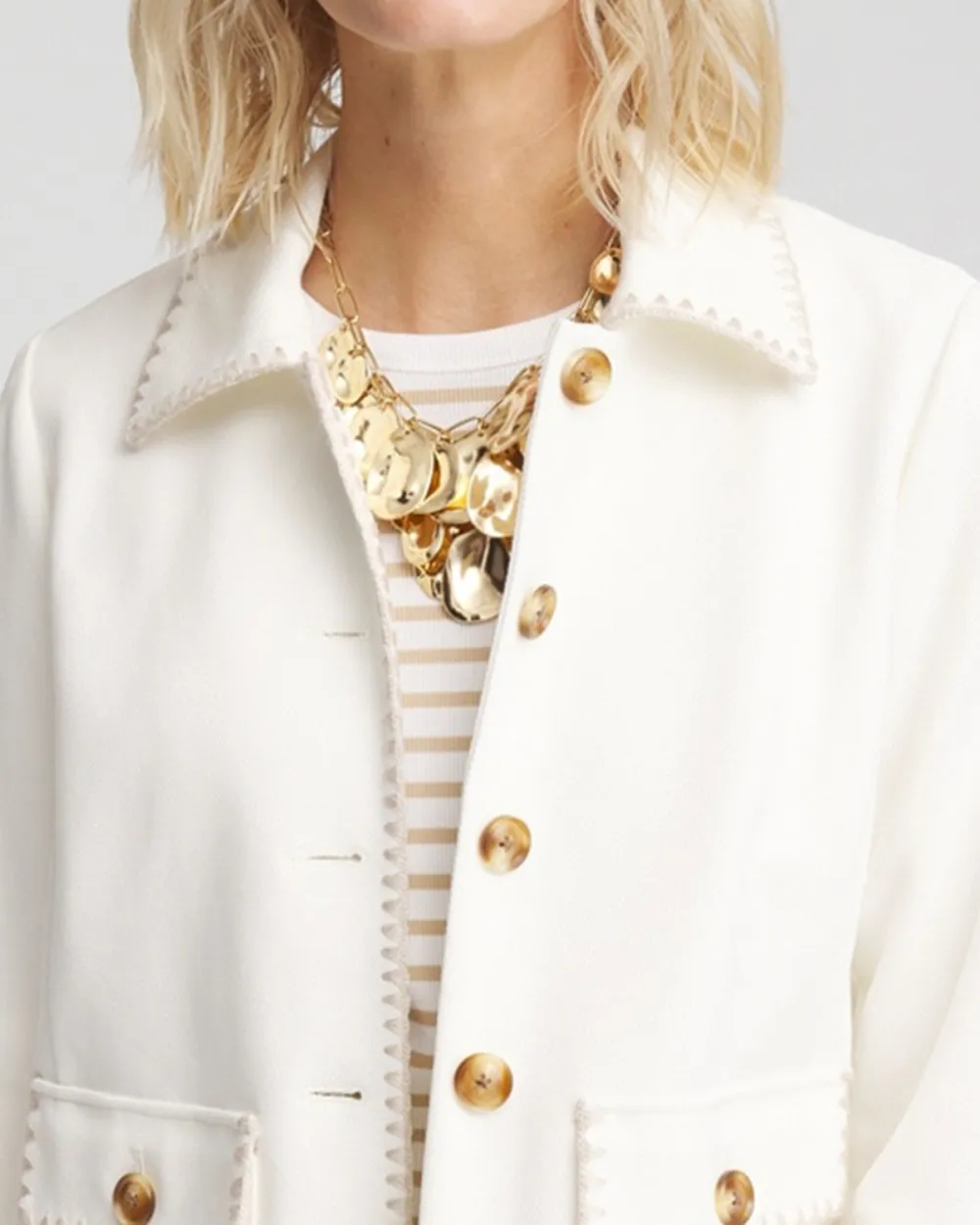 White Button Front Military Style Jacket