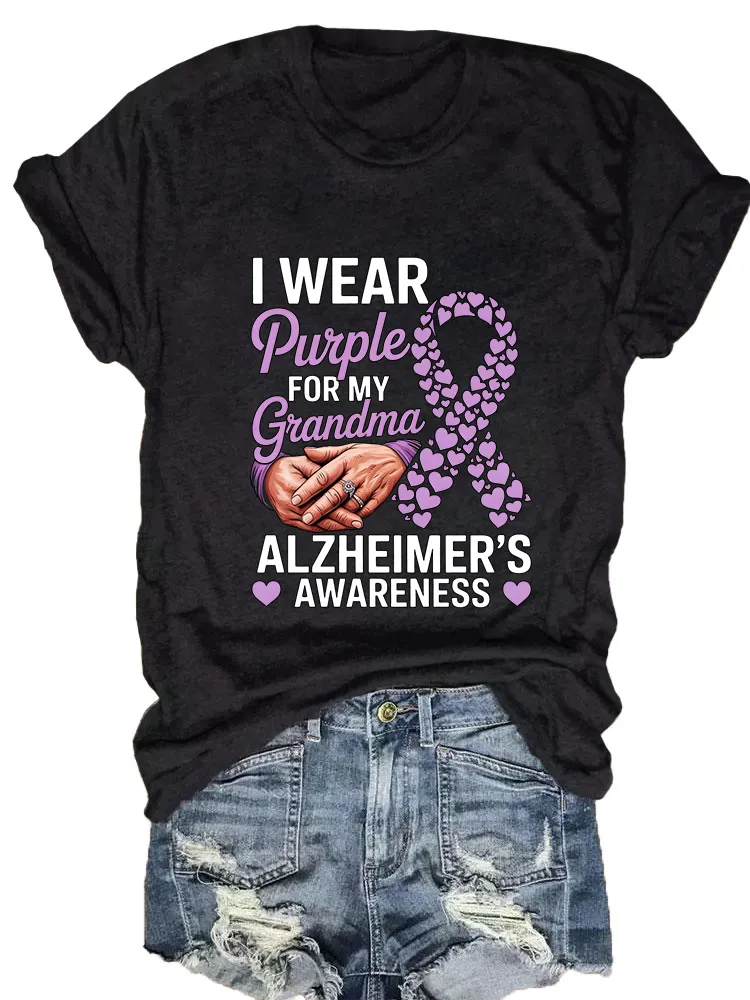 Women'S I Wear Purple For My Grandma Alzheimer'S Awareness Round-Neck Short-Sleeved T-Shirt