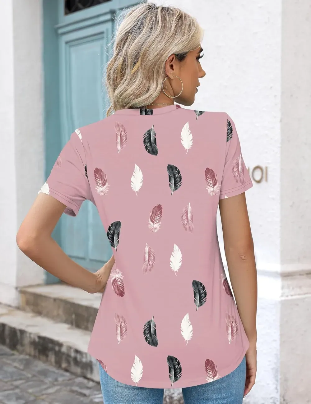 Kistore Womens Casual Crew Neck Short Sleeve Pleated Tops Blouses Fashion Clothes 2024