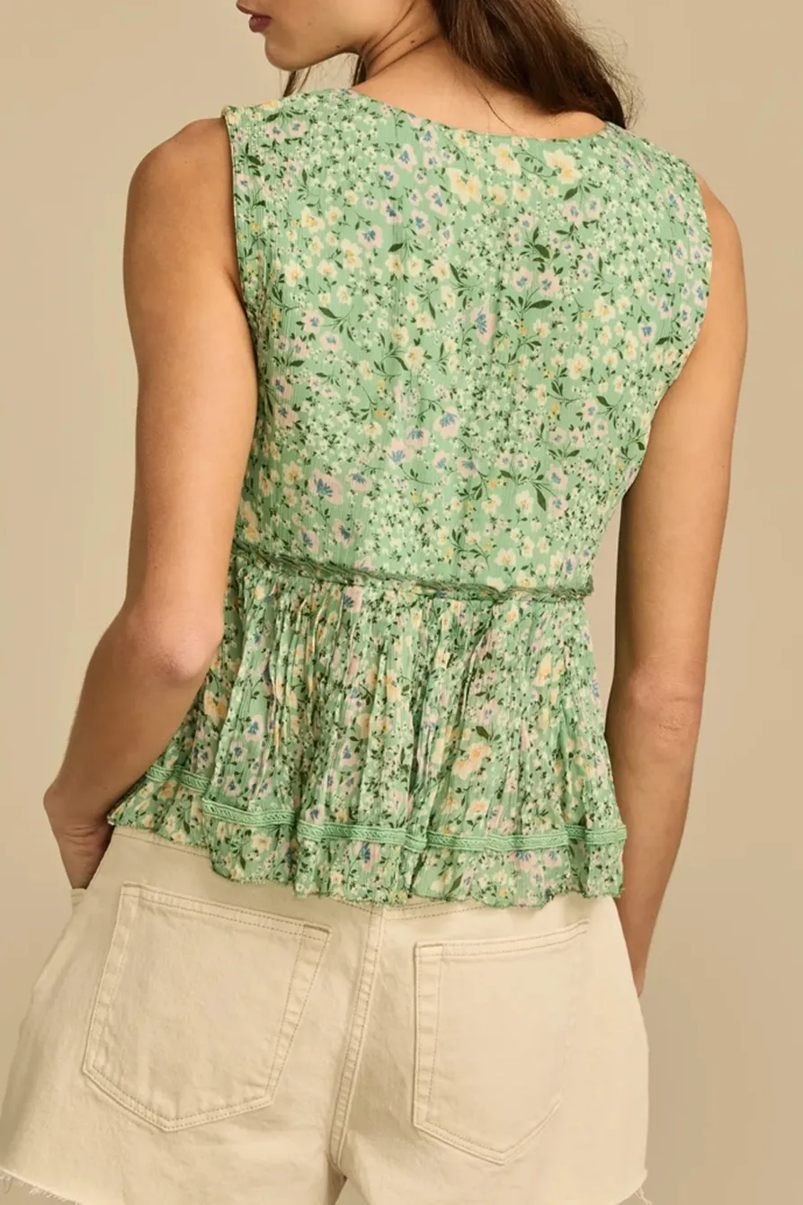 Green Floral Printed Ruched Ruffle V Neck