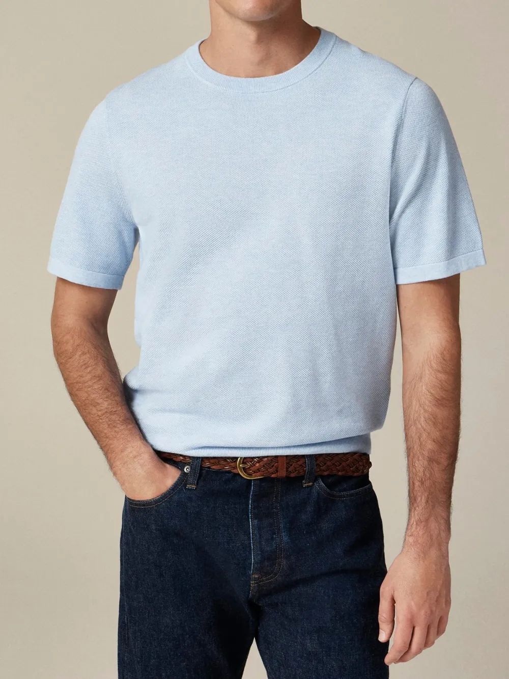 Light Blue Short Sleeve Knit Sweater