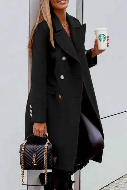 Solid color imitation cashmere medium long coat