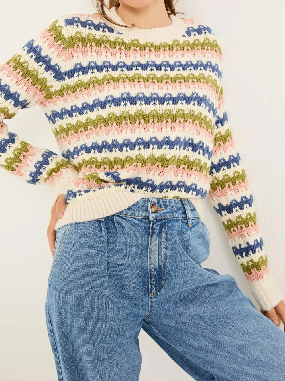 Color Stripes Knitted Pattern Jumper