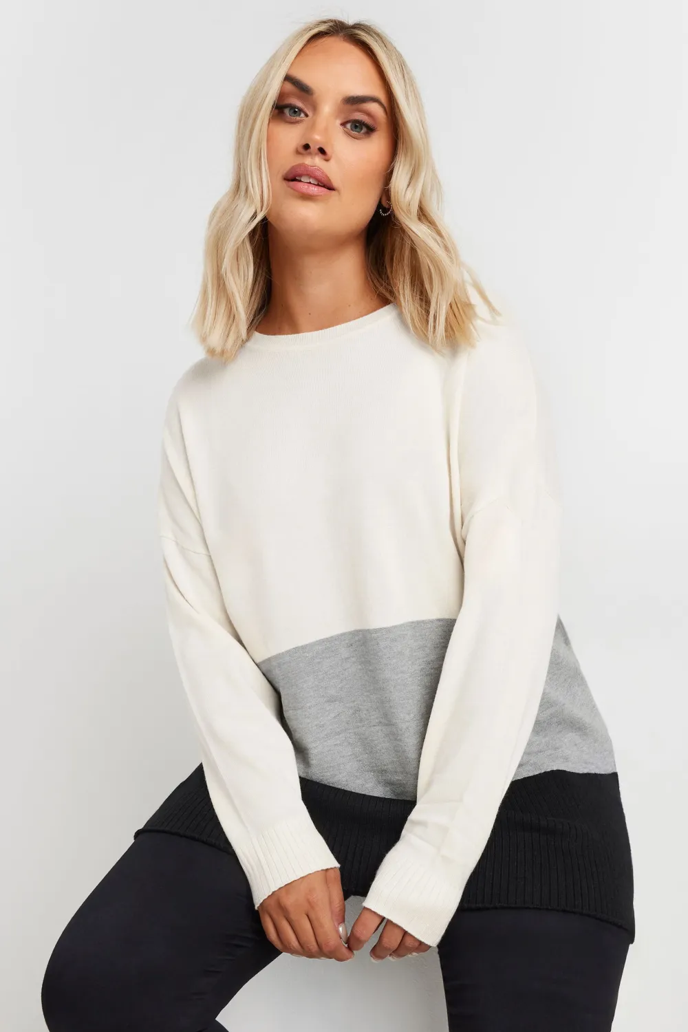 YOURS Curve White & Pink Colourblock Jumper