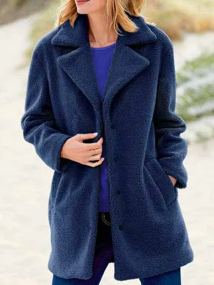 Lapel Collar Casual Polar Fleece Teddy Jacket