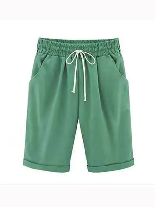 Women's Lounge Shorts Pure Color Elastic Waist with Drawstring Simple Casual Comfort Home Daily Vacation Polyester Breathable Pocket Five-point Pants