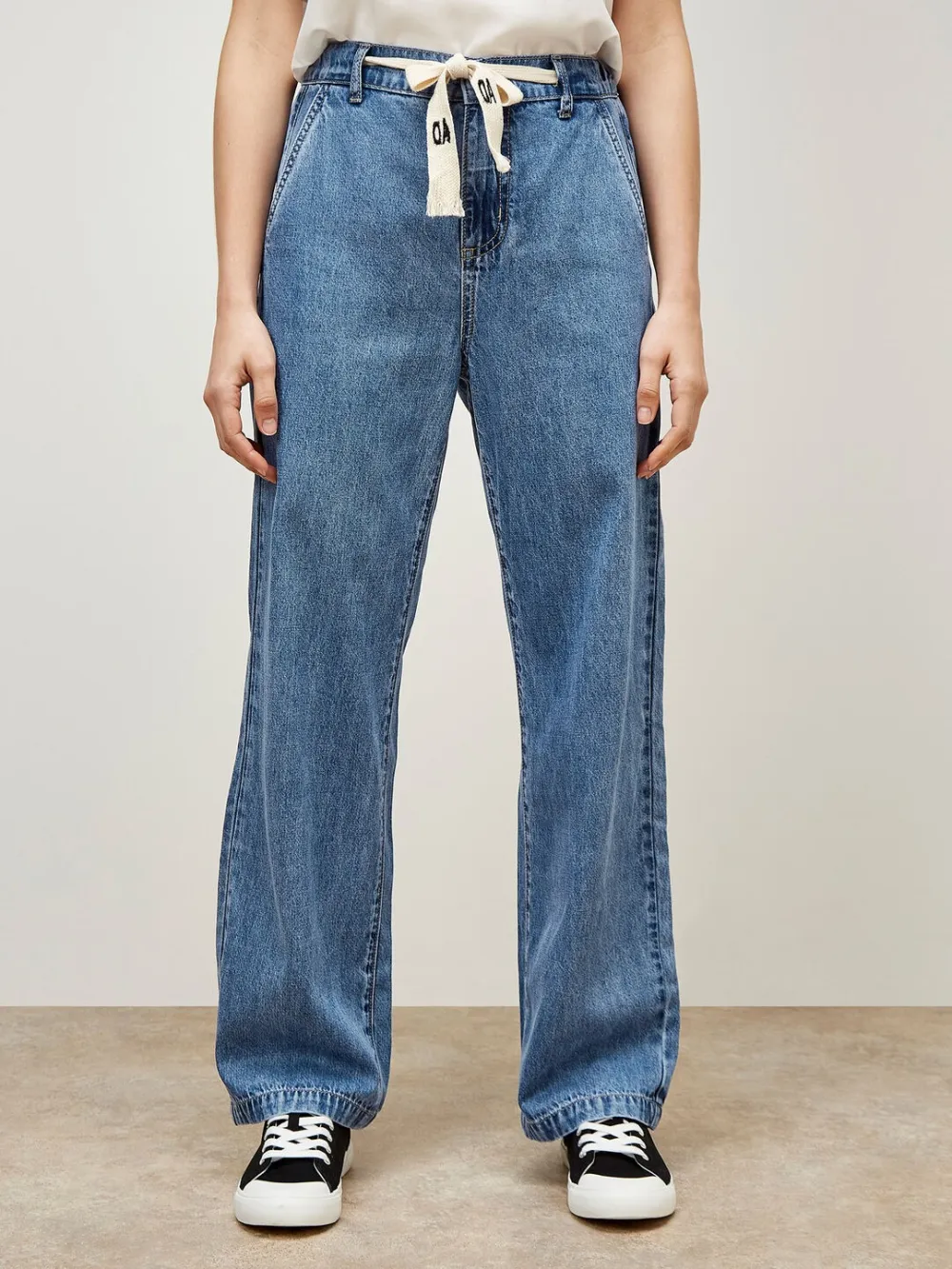 Straight Leg Drawstring Jeans