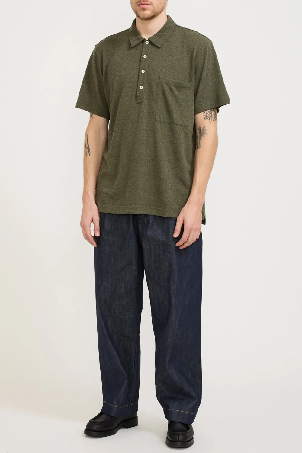 Pullover Shirt Olive Recycled Wool Mix