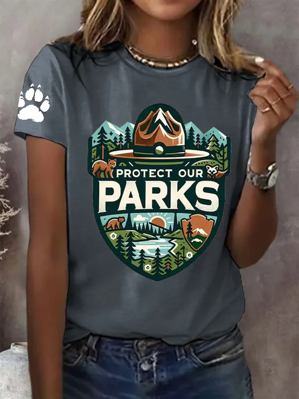 Cotton Women Protect Our National Park Printed Crew-Neck T-Shirt