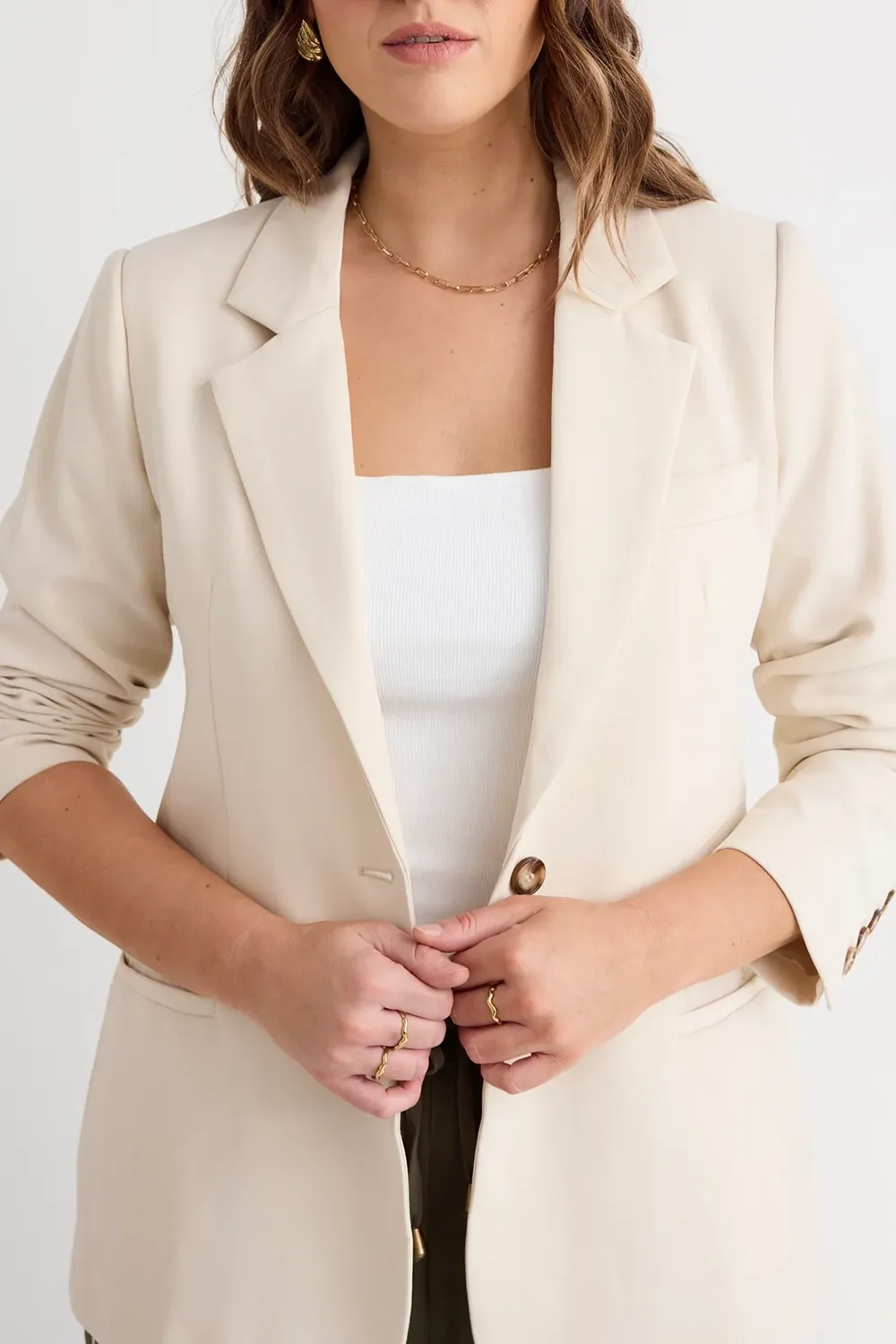 Bone Color Relaxed Fit Blazer