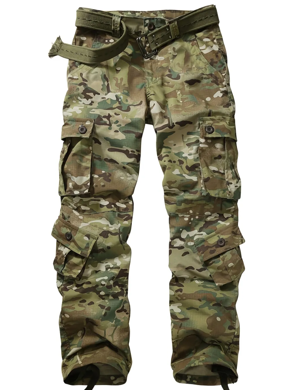 Men's Camouflage Print Tactical Cargo Pants, 8 Pockets Outdoor Hiking Work Trousers