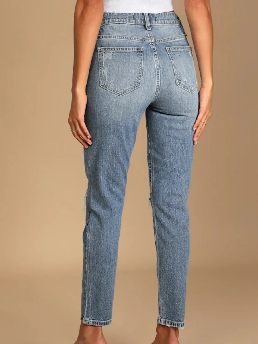 Casual Ripped Ankle Jeans