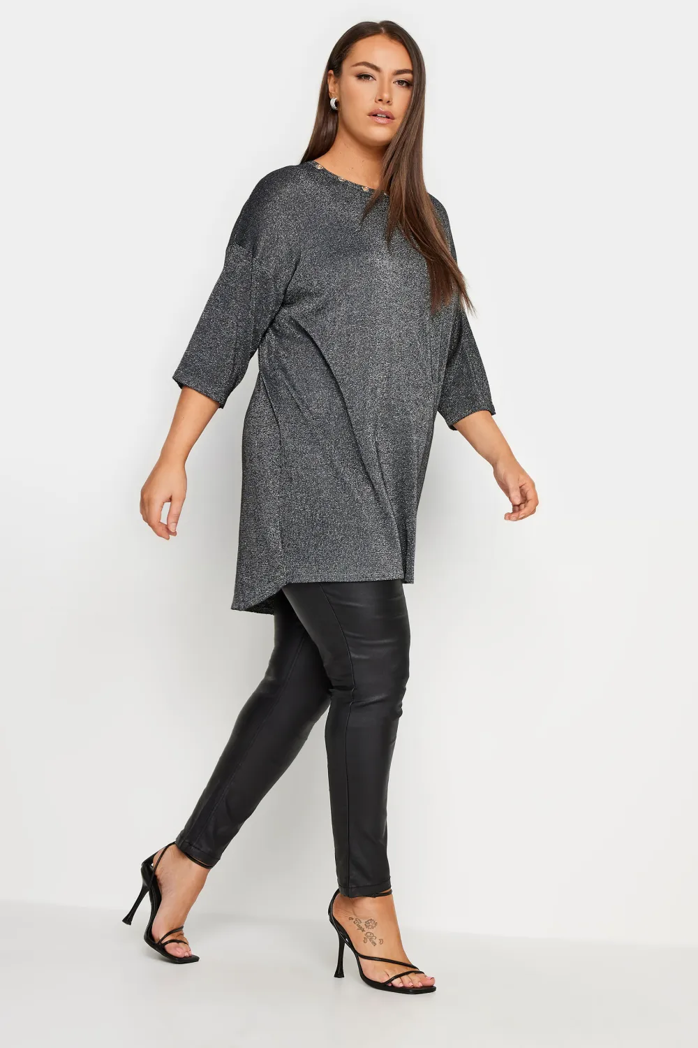 YOURS Curve Grey Metallic Eyelet Jumper
