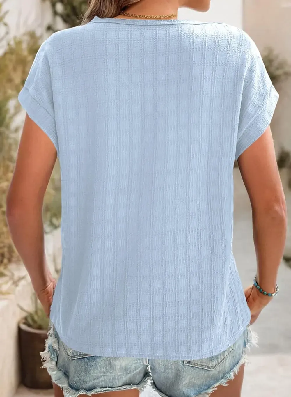 Dokotoo Tops for Women Trendy Summer Casual Cap Short Sleeve Basic Textured Solid Color Round Neck T Shirts Blouse