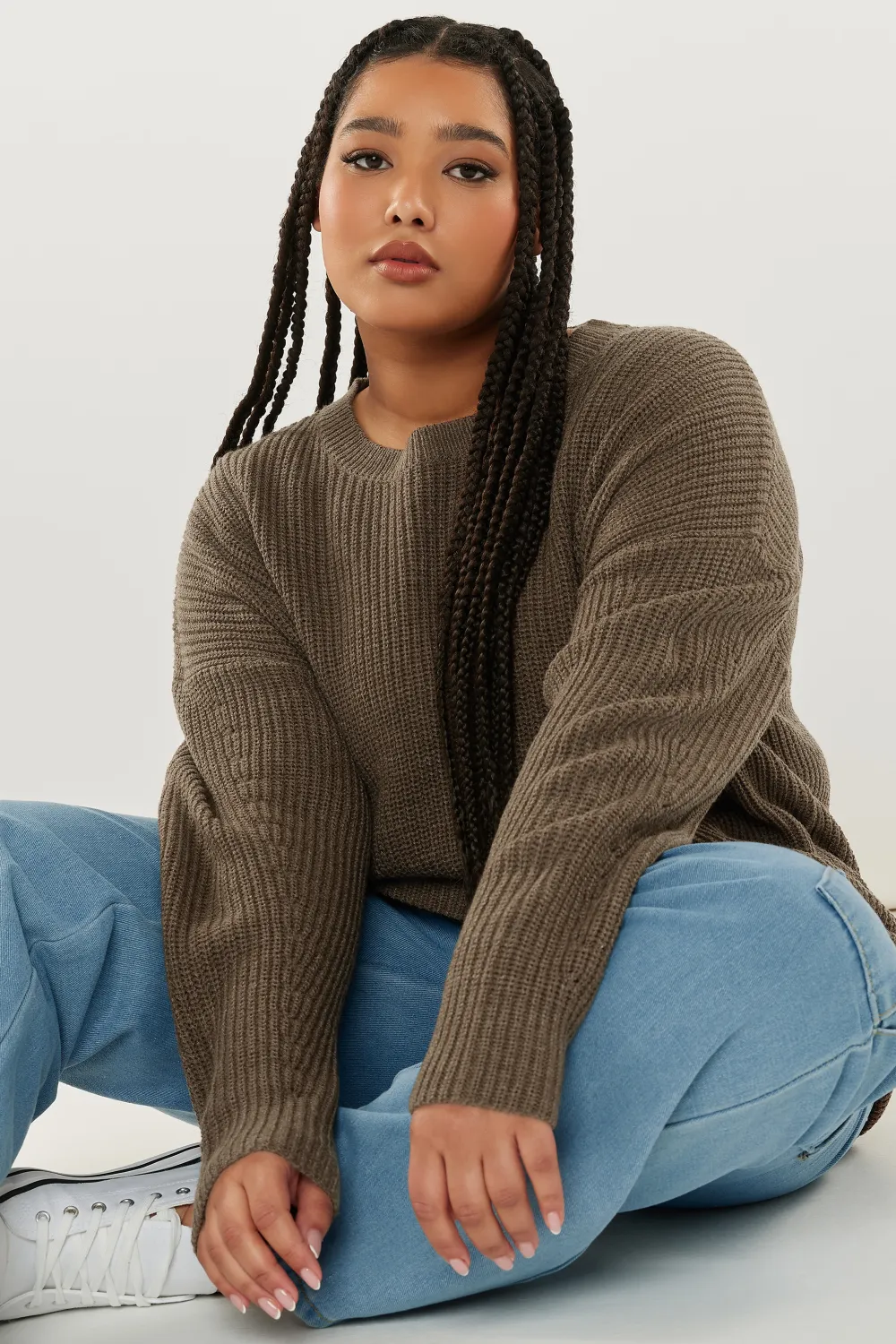 YOURS Curve Brown Ribbed Knit Jumper