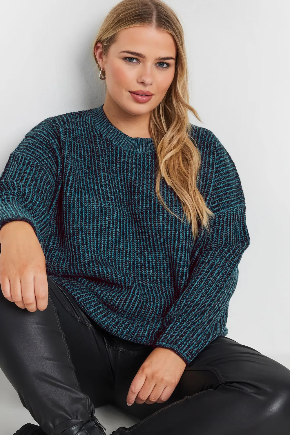 YOURS Curve Navy Blue Drop Shoulder Knitted Jumper