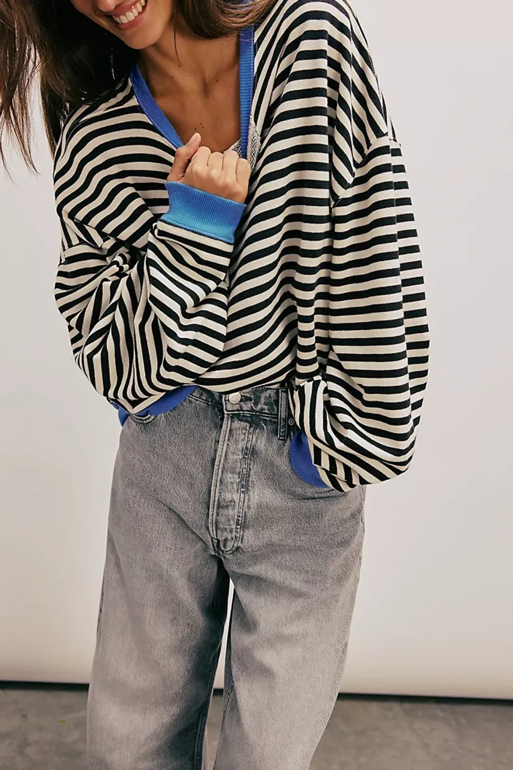 Oversized Striped Crew Neck Sweatshirt
