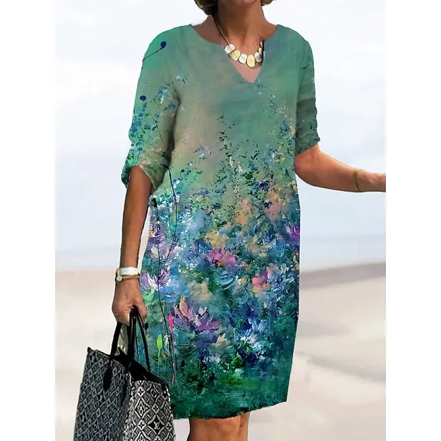 Women‘s Casual Dress Ethnic Dress Shift Dress Midi Dress Leopard Black White Half Sleeve Floral Print Summer Spring V Neck Basic Daily Vacation Weekend 2023 S M L XL XXL 3XL