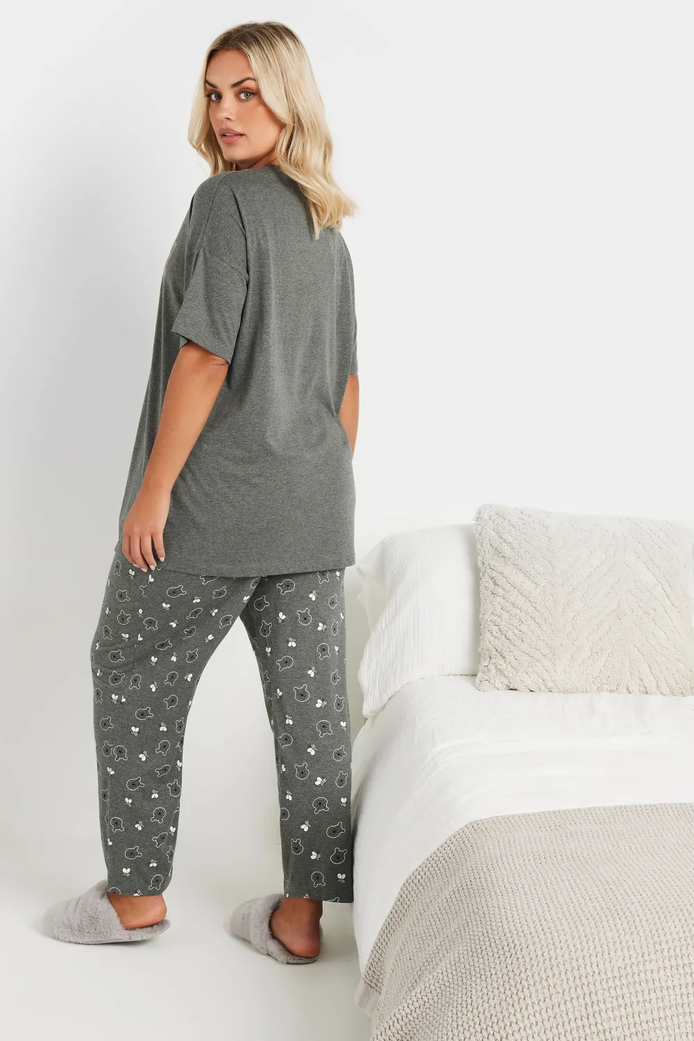 DISNEY Curve Grey Winnie The Pooh Wide Leg Pyjama Set