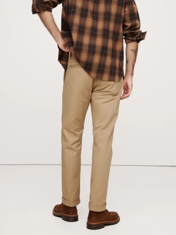 Men's Straight Khaki Beige Cotton Stretch Trousers