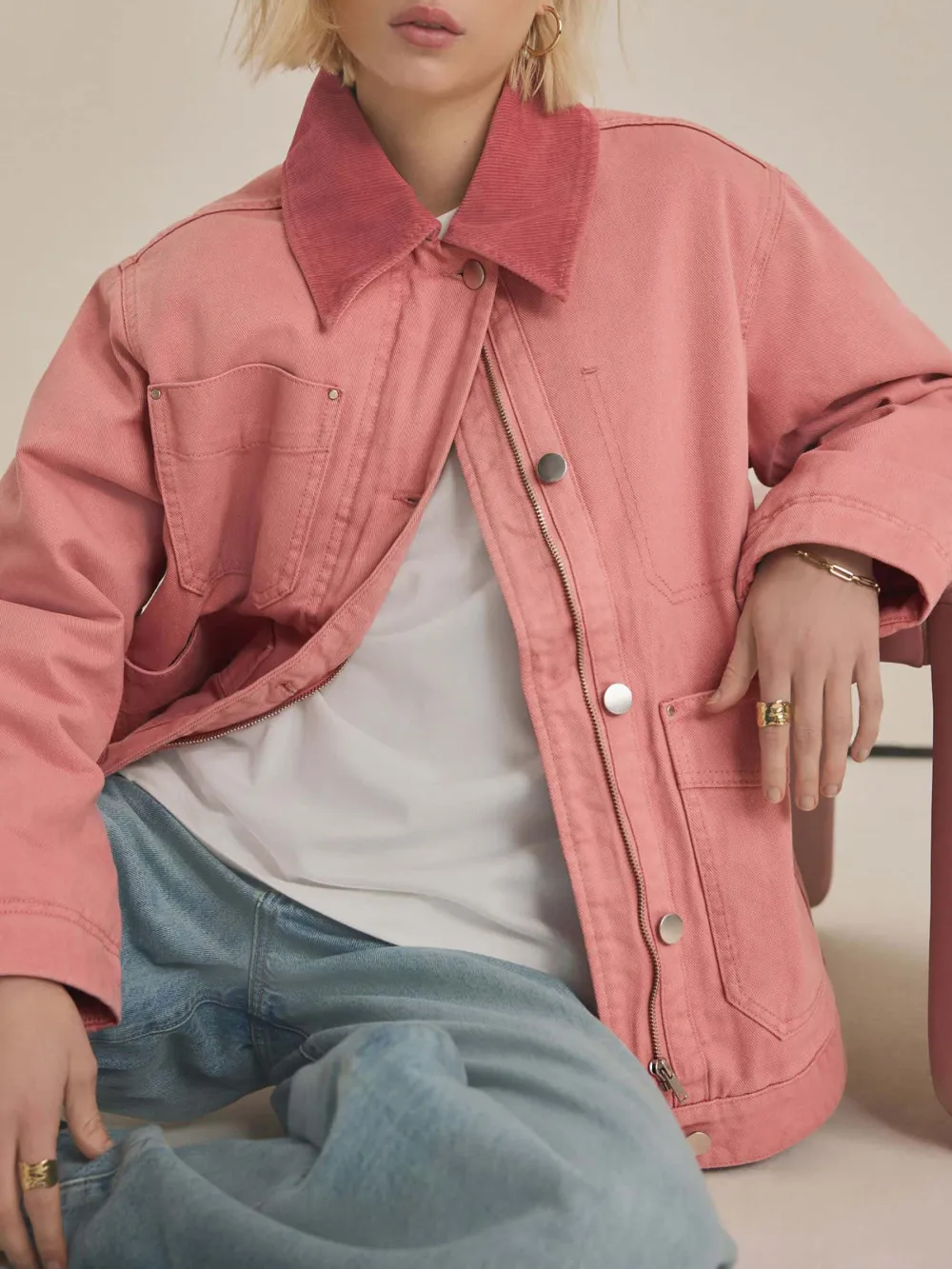 Fashionable Warm Outing Jacket With Corduroy Collar