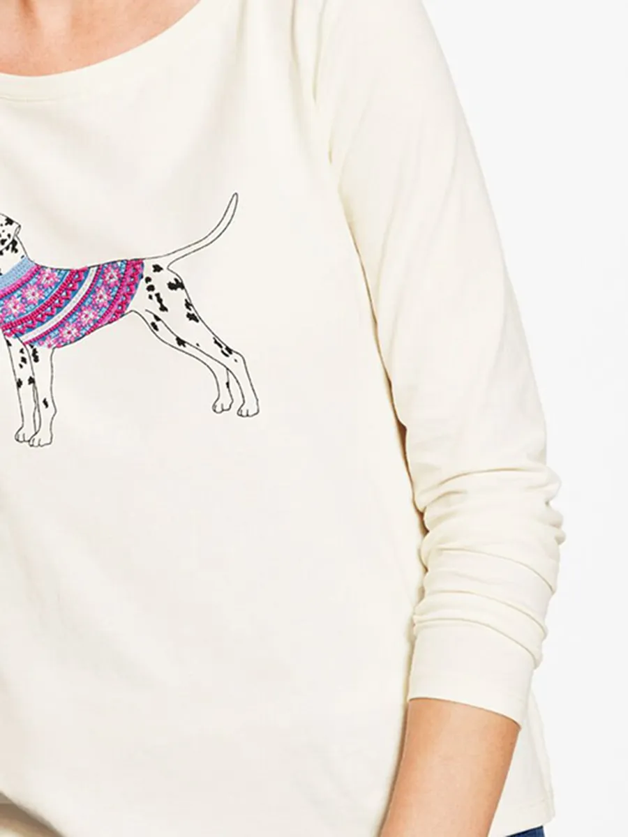 Lady'S Simple And Cute Spotted Dog Long-Sleeved T-Shirt