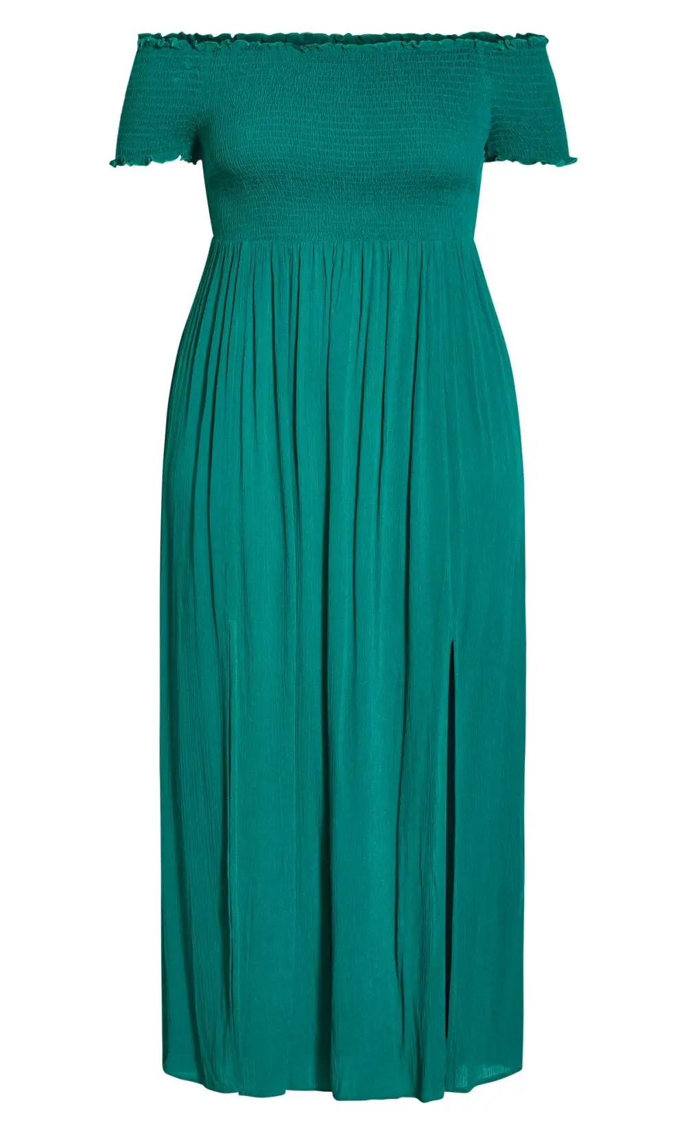 Evans Teal Green Bardot Shirred Maxi Dress