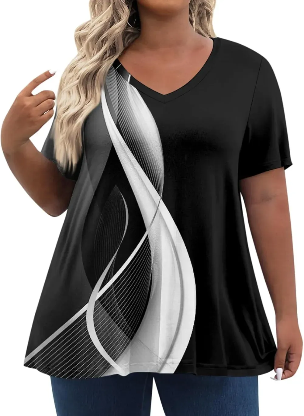 Plus Size Tops for Women Dressy Short Sleeve V Neck Shirts for Women Summer Tops for Women 2024 Floral Print Top