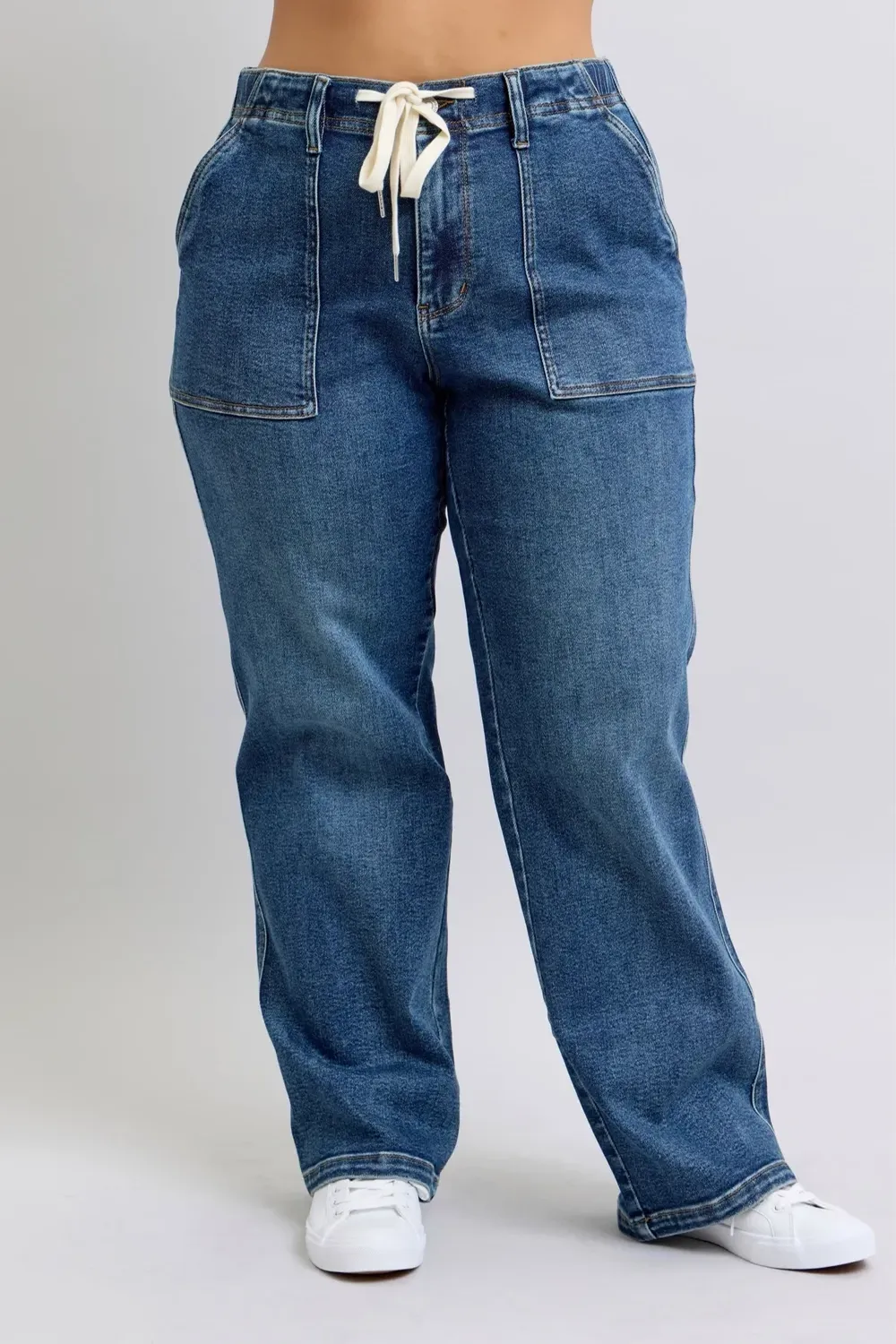 Casual Loose Drawstring Simple Dark Blue Trousers