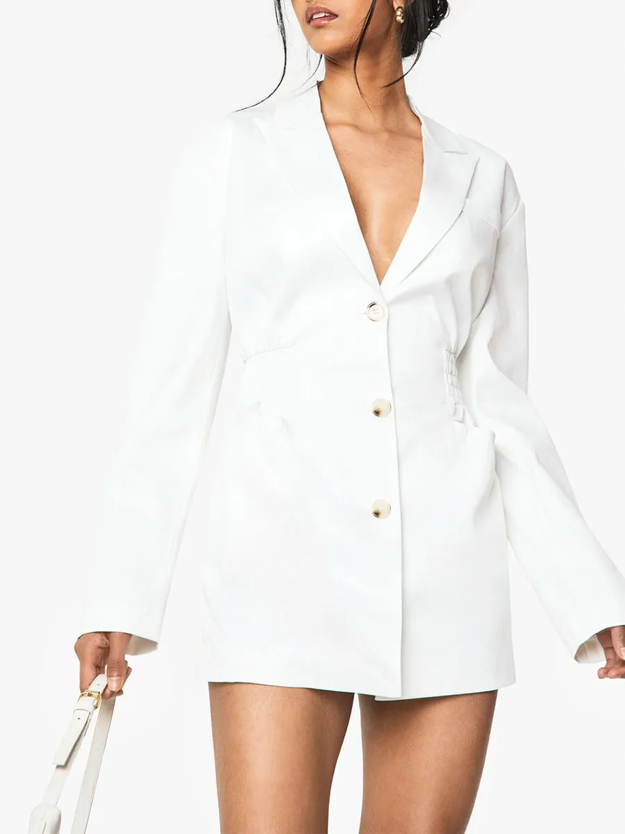 Women's Stylish Deep V-Neck White Blazer Dress
