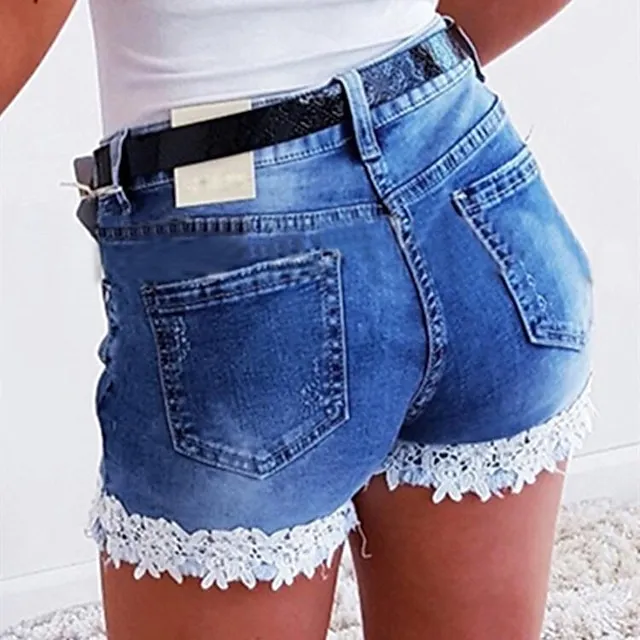 Women's Jeans Shorts Denim Light Blue Dark Blue Fashion Casual Daily Lace Side Pockets Micro-elastic Short Comfort Plain S M L XL XXL / Slim