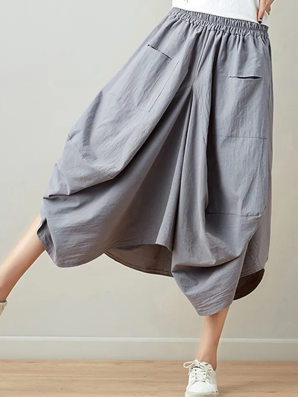 Artistic Retro Ramie Cotton 6 Colors Loose Irregular Elasticity Skirt