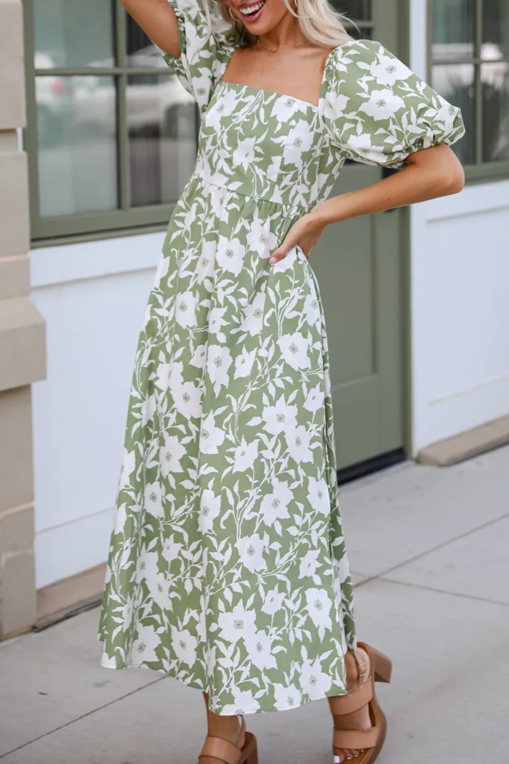 Modern Sweetheart Sage Floral Maxi Dress