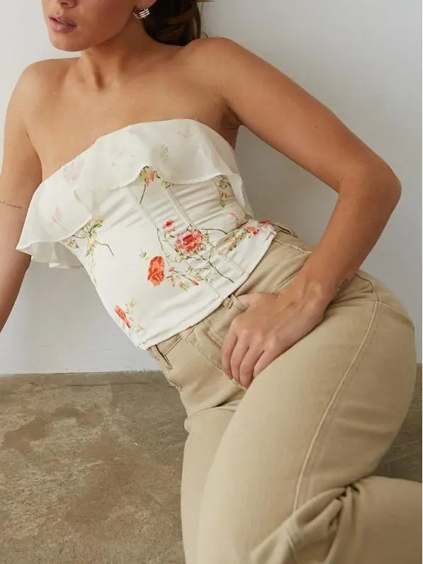 Alice Ruffle Floral Satin Corset Top