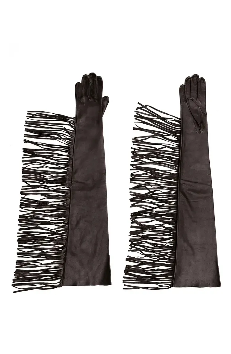 Runway Fringed Long Leather Gloves